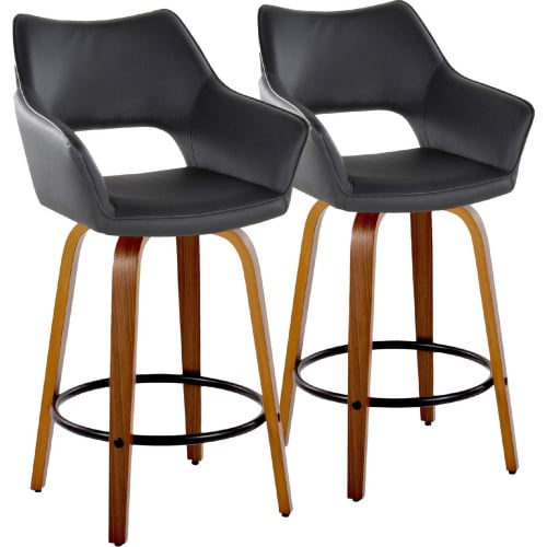 Mustang 26" Swivel Counter Stool in Walnut Wood & Black Leatherette w/ Black Footrest (Set of 2)